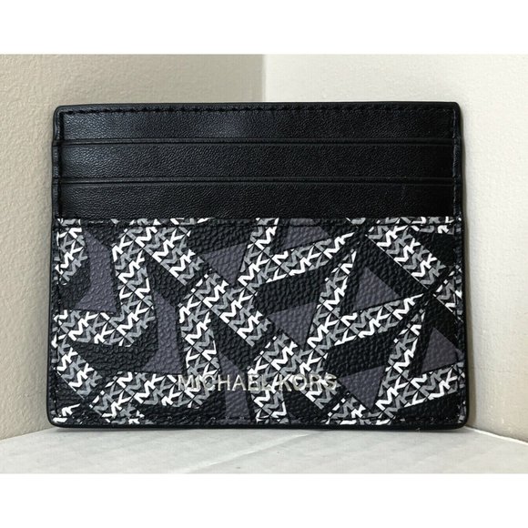 New Michael Kors Cooper Tall card case PVC with Leather Black / White Multi - Picture 5 of 6